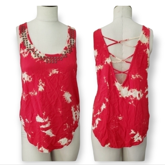 Forever 21 tie dye style top metal decorations & Criss cross open back Size M - Picture 7 of 11